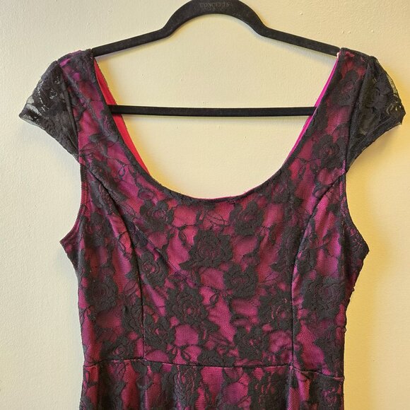 Vintage Y2K Trixxi  L Lace Overlay Babydoll Dress Punk Goth Whimsigoth Black & P - Picture 3 of 11